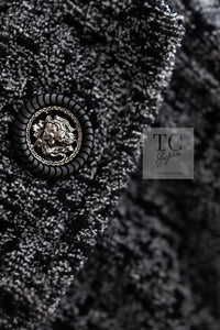 CHANEL 14B Gray Black Lion Button Belt Cotton Coat 34 36 シャネル グレー ブラック ライオン ボタン ベルト コットン コート 即発