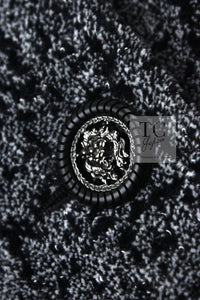 CHANEL 14B Gray Black Lion Button Belt Cotton Coat 34 36 シャネル グレー ブラック ライオン ボタン ベルト コットン コート 即発