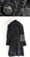 CHANEL 14B Gray Black Lion Button Belt Cotton Coat 34 36 シャネル グレー ブラック ライオン ボタン ベルト コットン コート 即発