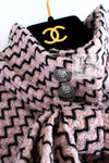 CHANEL 16PF Mauve Pink Black Ribbon Leather Collar Wool Tweed Coat 36 シャネル コート モーブピンク ブラック リボン レザー カフス ウール ツイード 即発