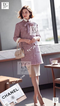 CHANEL 16PF Mauve Pink Black Ribbon Wool Tweed Coat 36 シャネル モーブピンク ブラック リボン ウール ツイード コート 即発 - TC JAPAN