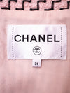 CHANEL 16PF Mauve Pink Black Ribbon Leather Cuffs Wool Tweed Coat 36 38 シャネル モーブピンク ブラック リボン レザー カフス ウール ツイード コート 即発