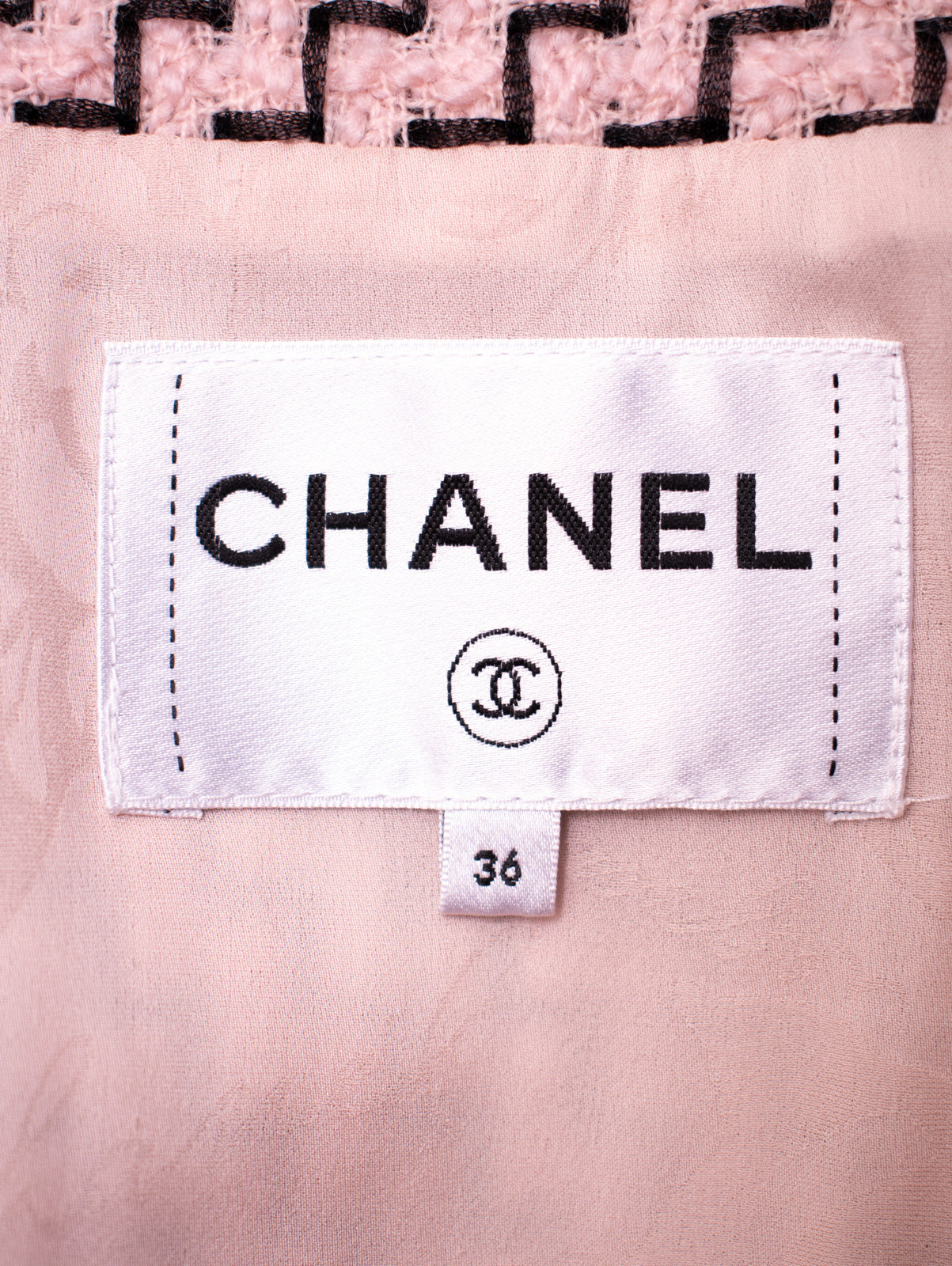 CHANEL 16PF Mauve Pink Black Ribbon Leather Cuffs Wool Tweed Coat 36 38 シャネル モーブピンク ブラック リボン レザー カフス ウール ツイード コート 即発