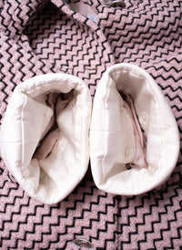 CHANEL 16PF Mauve Pink Black Ribbon Leather Cuffs Wool Tweed Coat 36 38 シャネル モーブピンク ブラック リボン レザー カフス ウール ツイード コート 即発