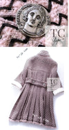 CHANEL 16PF Mauve Pink Black Ribbon Leather Collar Wool Tweed Coat 36 シャネル コート モーブピンク ブラック リボン レザー カフス ウール ツイード 即発