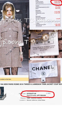 CHANEL 16PF Mauve Pink Black Ribbon Leather Collar Wool Tweed Coat 36 シャネル コート モーブピンク ブラック リボン レザー カフス ウール ツイード 即発