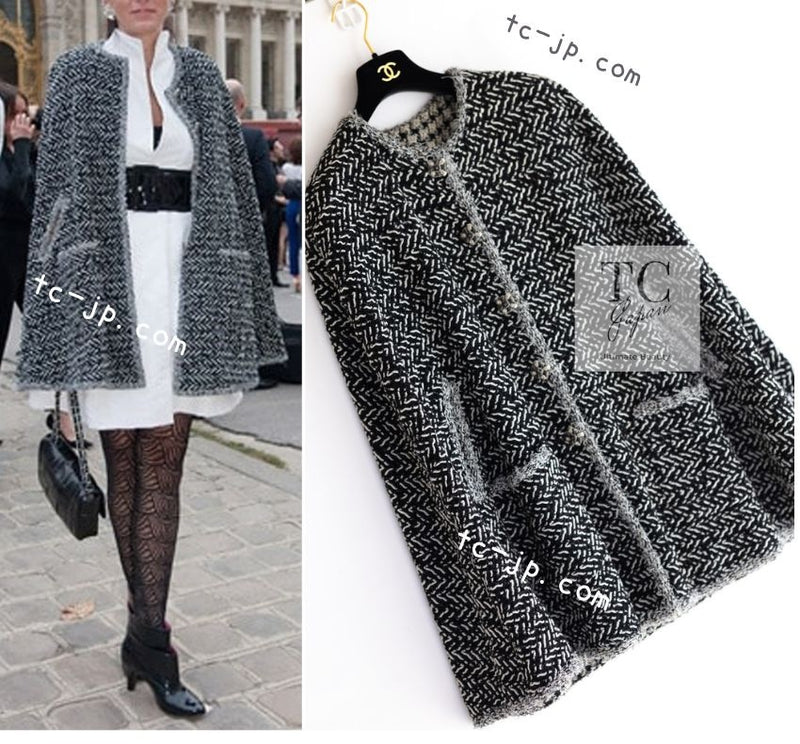 CHANEL 11A Black Gray Ivory Jacket Coat Cape Mantle 38 40 42 シャネル ブラック グレー アイボリー ジャケット カーディガン コート ケープ ポンチョ 即発