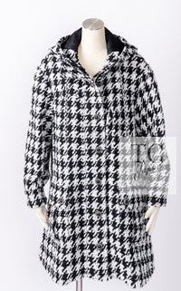 CHANEL 16B Black White Houndstooth Hooded Zip Coat 38 40 42 シャネル ブラック ホワイト 千鳥格子 ジッパー フード付き コート 即発