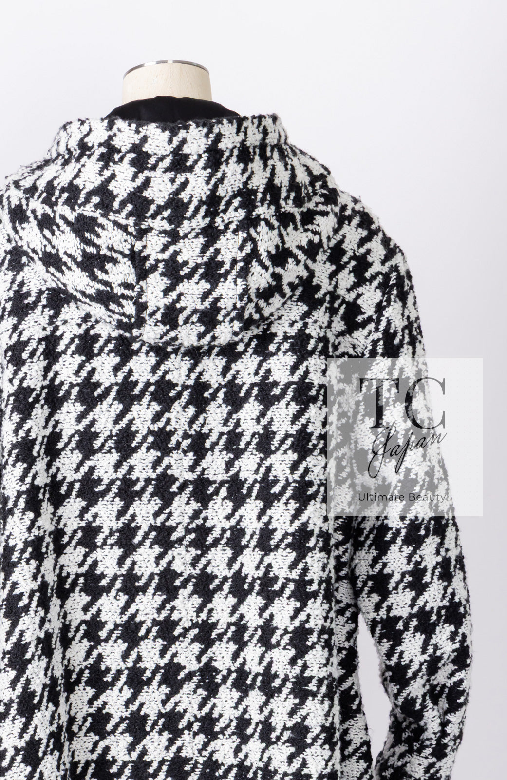 CHANEL 16B Black White Houndstooth Hooded Zip Coat 38 40 42 シャネル ブラック ホワイト 千鳥格子 ジッパー フード付き コート 即発