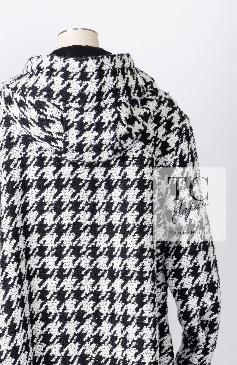 CHANEL 16B Black White Houndstooth Hooded Zip Coat 38 40 42 シャネル ブラック ホワイト 千鳥格子 ジッパー フード付き コート 即発