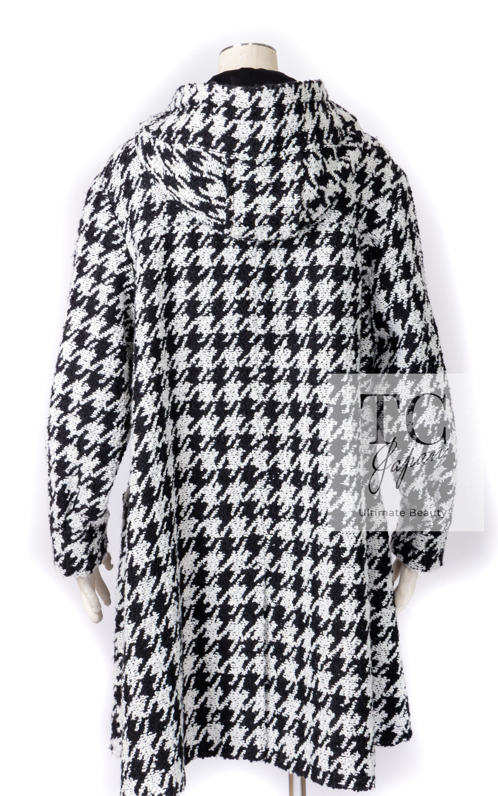 シャネル コート CHANEL ブラック ホワイト 千鳥格子 ジッパー フード