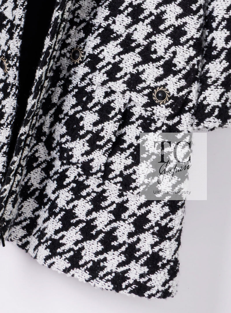CHANEL 16B Black White Houndstooth Hooded Zip Coat 38 40 42 シャネル ブラック ホワイト 千鳥格子 ジッパー フード付き コート 即発