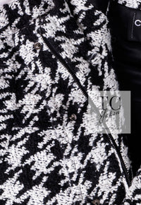 CHANEL 16B Black White Houndstooth Hooded Zip Coat 38 40 42 シャネル ブラック ホワイト 千鳥格子 ジッパー フード付き コート 即発
