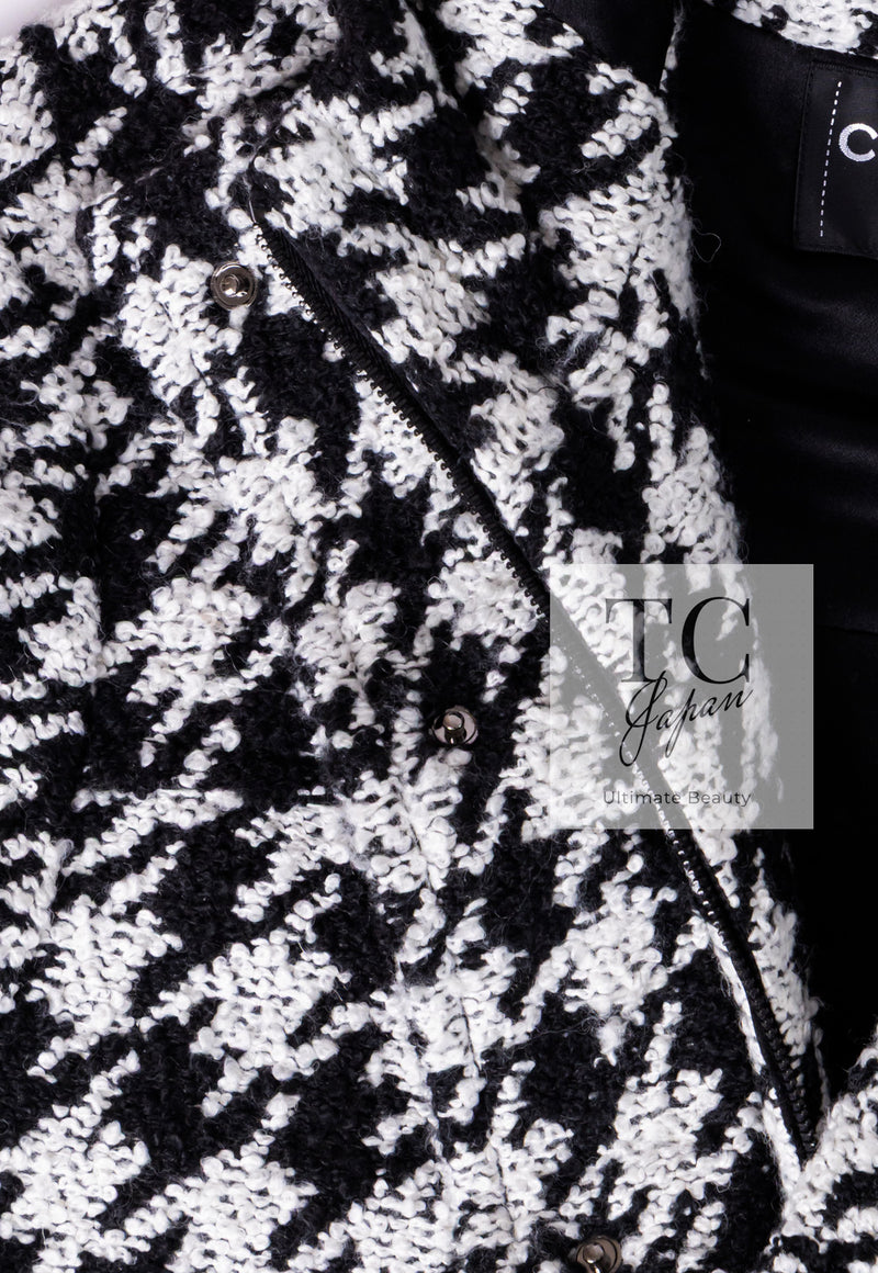 CHANEL 16B Black White Houndstooth Hooded Zip Coat 38 40 42 シャネル ブラック ホワイト 千鳥格子 ジッパー フード付き コート 即発