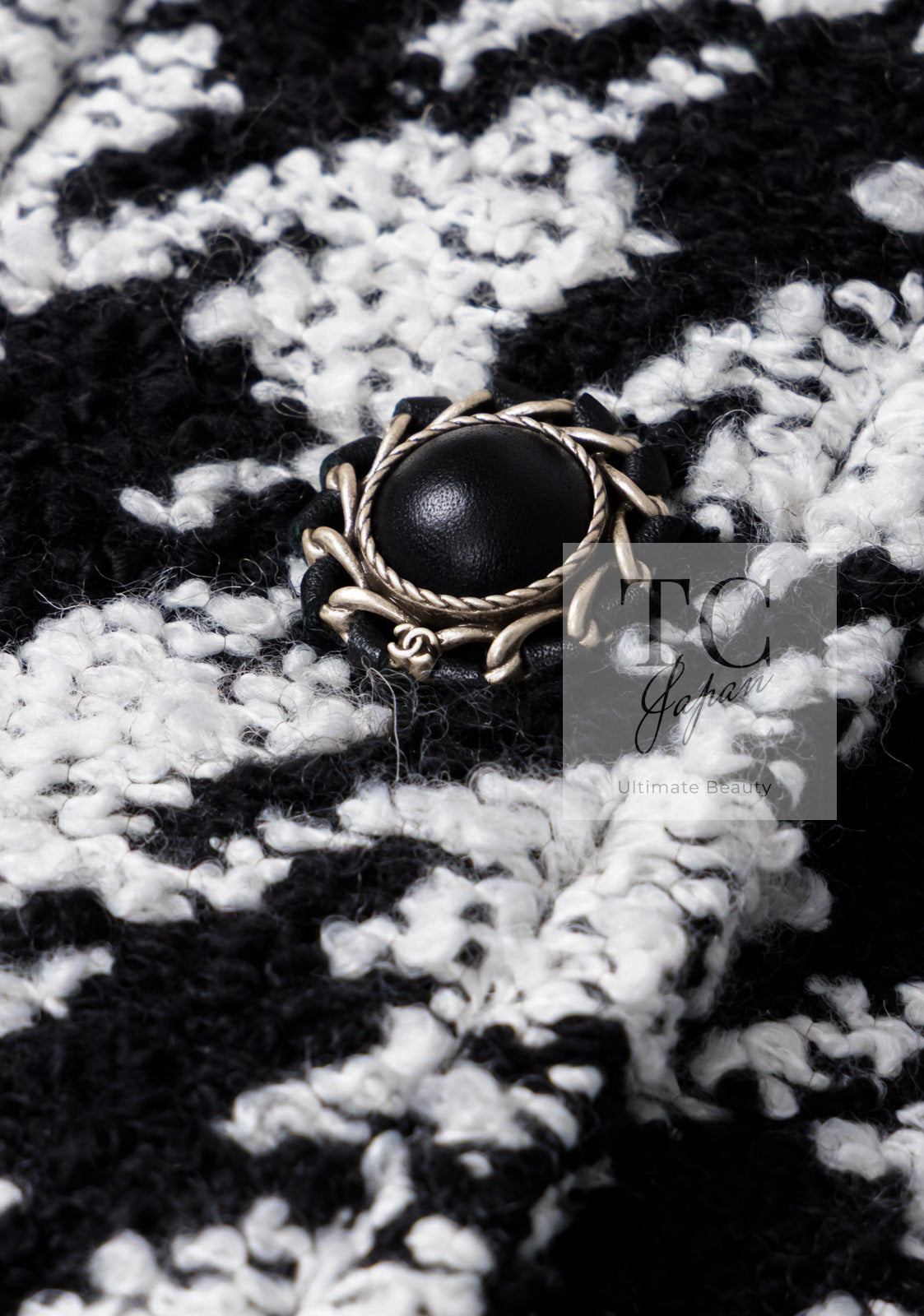 シャネル コート CHANEL ブラック ホワイト 千鳥格子 ジッパー フード