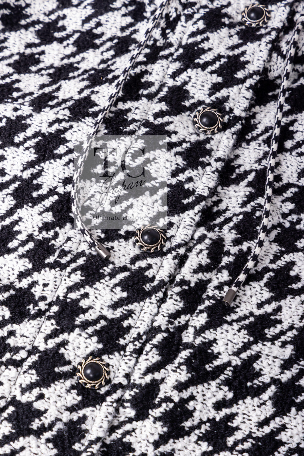 シャネル コート CHANEL ブラック ホワイト 千鳥格子 ジッパー フード