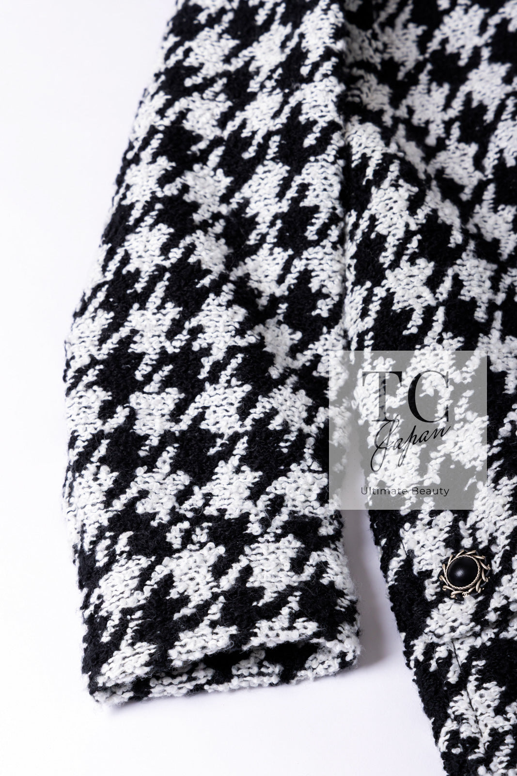 CHANEL 16B Black White Houndstooth Hooded Zip Coat 38 40 42 シャネル ブラック ホワイト 千鳥格子 ジッパー フード付き コート 即発