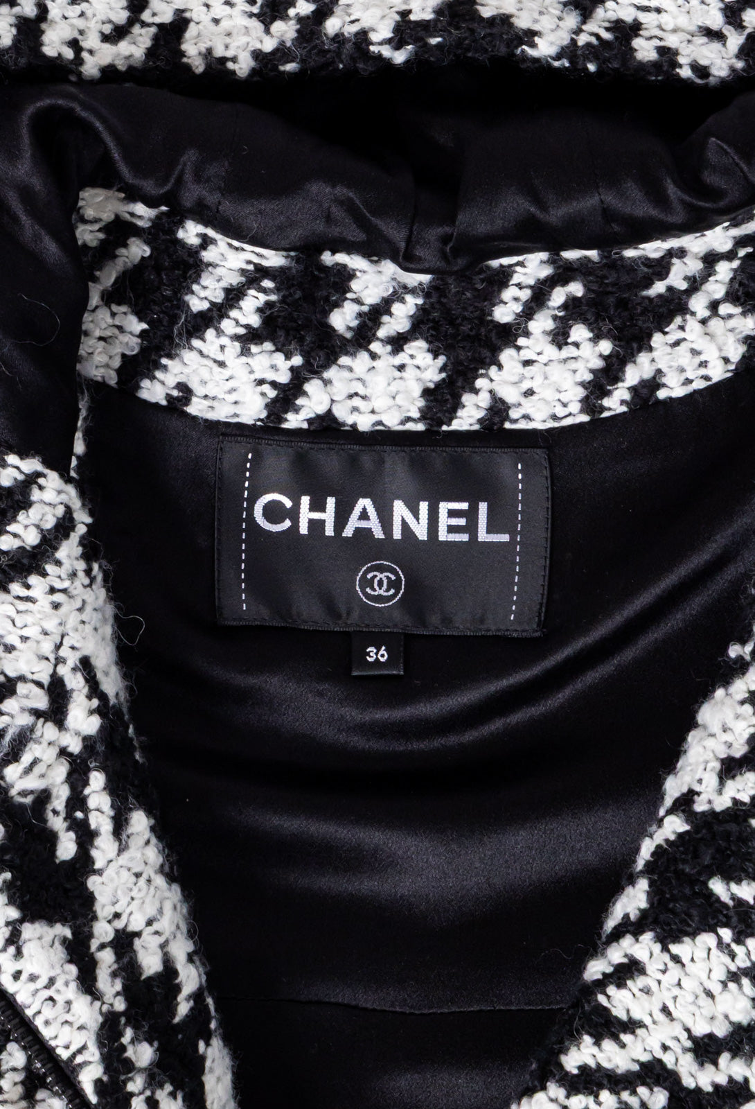 シャネル コート CHANEL ブラック ホワイト 千鳥格子 ジッパー フード