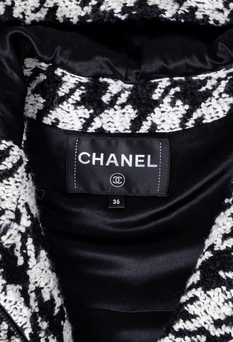 CHANEL 16B Black White Houndstooth Hooded Zip Coat 38 40 42 シャネル ブラック ホワイト 千鳥格子 ジッパー フード付き コート 即発