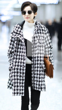 シャネル コート CHANEL 16B ブラック ホワイト ジッパー 千鳥格子 フード付き 38 40 42