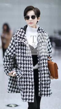 シャネル コート CHANEL 16B ブラック ホワイト ジッパー 千鳥格子 フード付き 38 40 42