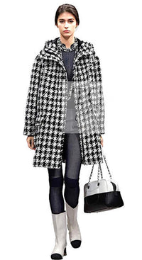 シャネル コート CHANEL 16B ブラック ホワイト ジッパー 千鳥格子 フード付き 38 40 42