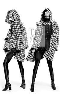 CHANEL 16B Black White Houndstooth Hooded Zip Coat 38 40 42 シャネル ブラック ホワイト 千鳥格子 ジッパー フード付き コート 即発