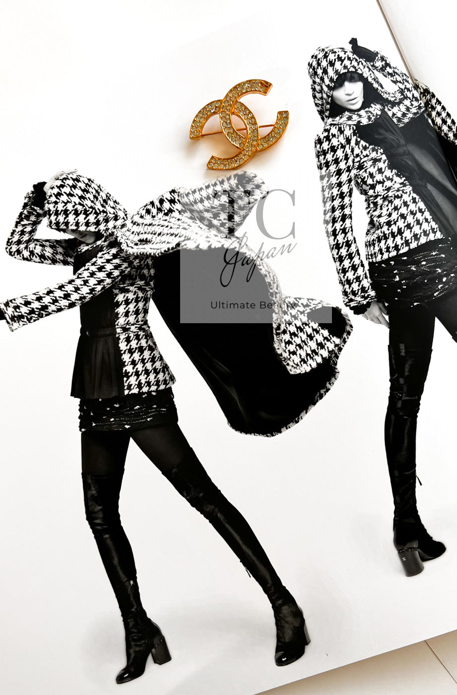 CHANEL 16B Black White Houndstooth Hooded Zip Coat 38 40 42 シャネル ブラック ホワイト 千鳥格子 ジッパー フード付き コート 即発
