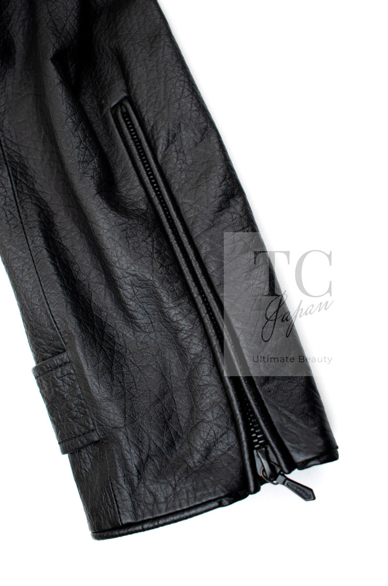 CHANEL 12A Black Motorcycle Lambskin Leather Jacket Coat 38 40 シャネル ブラック モーターサイクル ラムスキン レザー ジャケット コート 即発