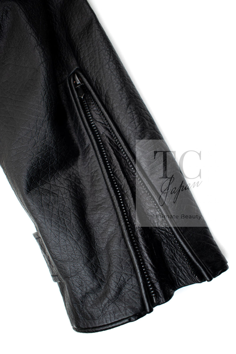 CHANEL 12A Black Motorcycle Lambskin Leather Jacket Coat 38 40 シャネル ブラック モーターサイクル ラムスキン レザー ジャケット コート 即発
