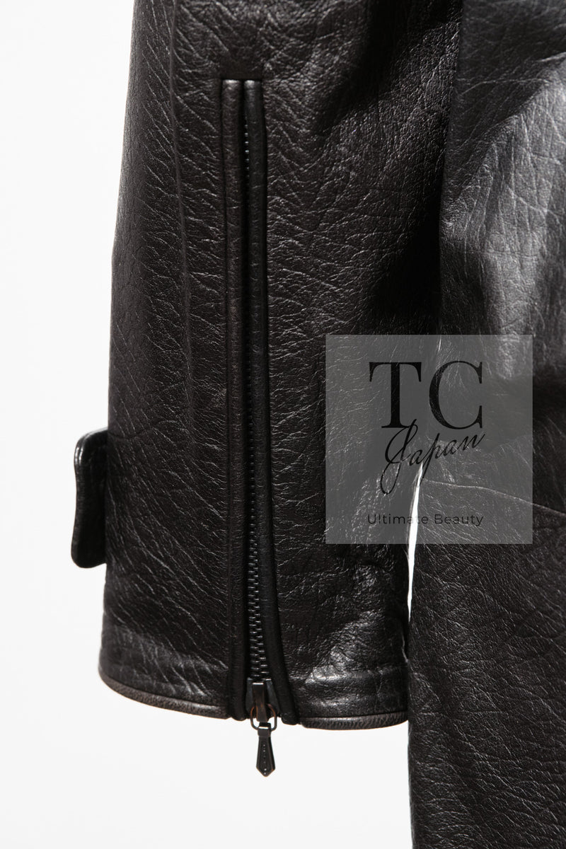 CHANEL 12A Black Motorcycle Lambskin Leather Jacket Coat 38 40 シャネル ブラック モーターサイクル ラムスキン レザー ジャケット コート 即発
