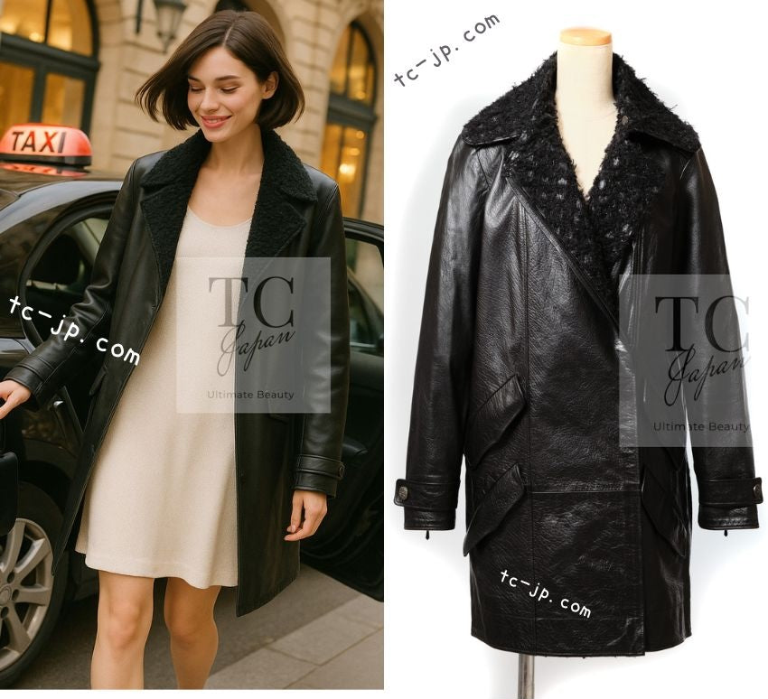 CHANEL 12A Black Motorcycle Lambskin Leather Jacket Coat 38 40 シャネル ブラック モーターサイクル ラムスキン レザー ジャケット コート 即発