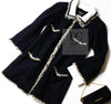 CHANEL 11A Black Dark Navy Gold Chain Trimming Jacket Coat 38 シャネル ブラック ダーク ネイビー ゴールド チェーン トリミング ジャケット コート