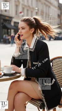 CHANEL 11A Black Dark Navy Gold Chain Trimming Jacket Coat 34 シャネル ブラック ダーク ネイビー ゴールド チェーン トリミング ジャケット コート 即発