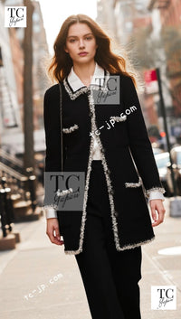 CHANEL 11A Black Navy Gold Chain Trimming Jacket Coat 36 シャネル ブラック ネイビー ゴールド チェーン トリミング ジャケット コート