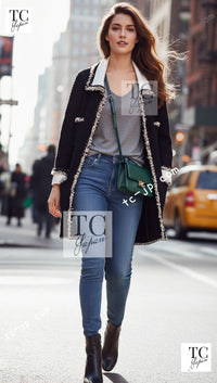 CHANEL 11A Black Navy Gold Chain Trimming Jacket Coat 36 シャネル ブラック ネイビー ゴールド チェーン トリミング ジャケット コート