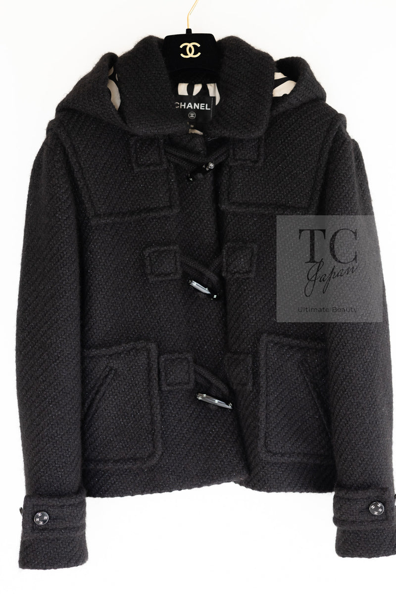 CHANEL 21B Black Wool Alpaca Blouson Duffel Jacket Coat 34 36 38 40 シャネル ブラック ウール アルパカ ブルゾン ダッフル ジャケット コート 即発