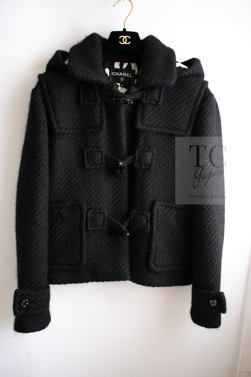CHANEL 21B Black Wool Alpaca Blouson Duffel Jacket Coat 34 36 38 40 シャネル ブラック ウール アルパカ ブルゾン ダッフル ジャケット コート 即発