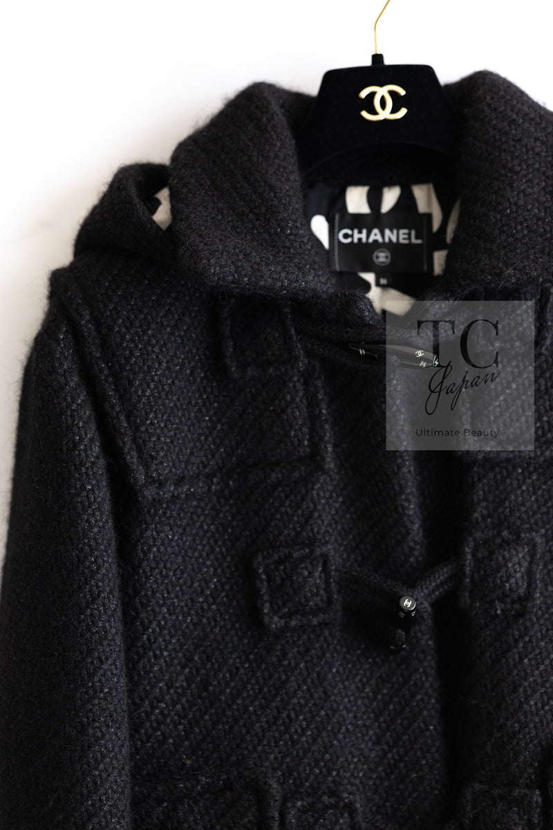 CHANEL 21B Black Wool Alpaca Blouson Duffel Jacket Coat 34 36 38 40 シャネル ブラック ウール アルパカ ブルゾン ダッフル ジャケット コート 即発
