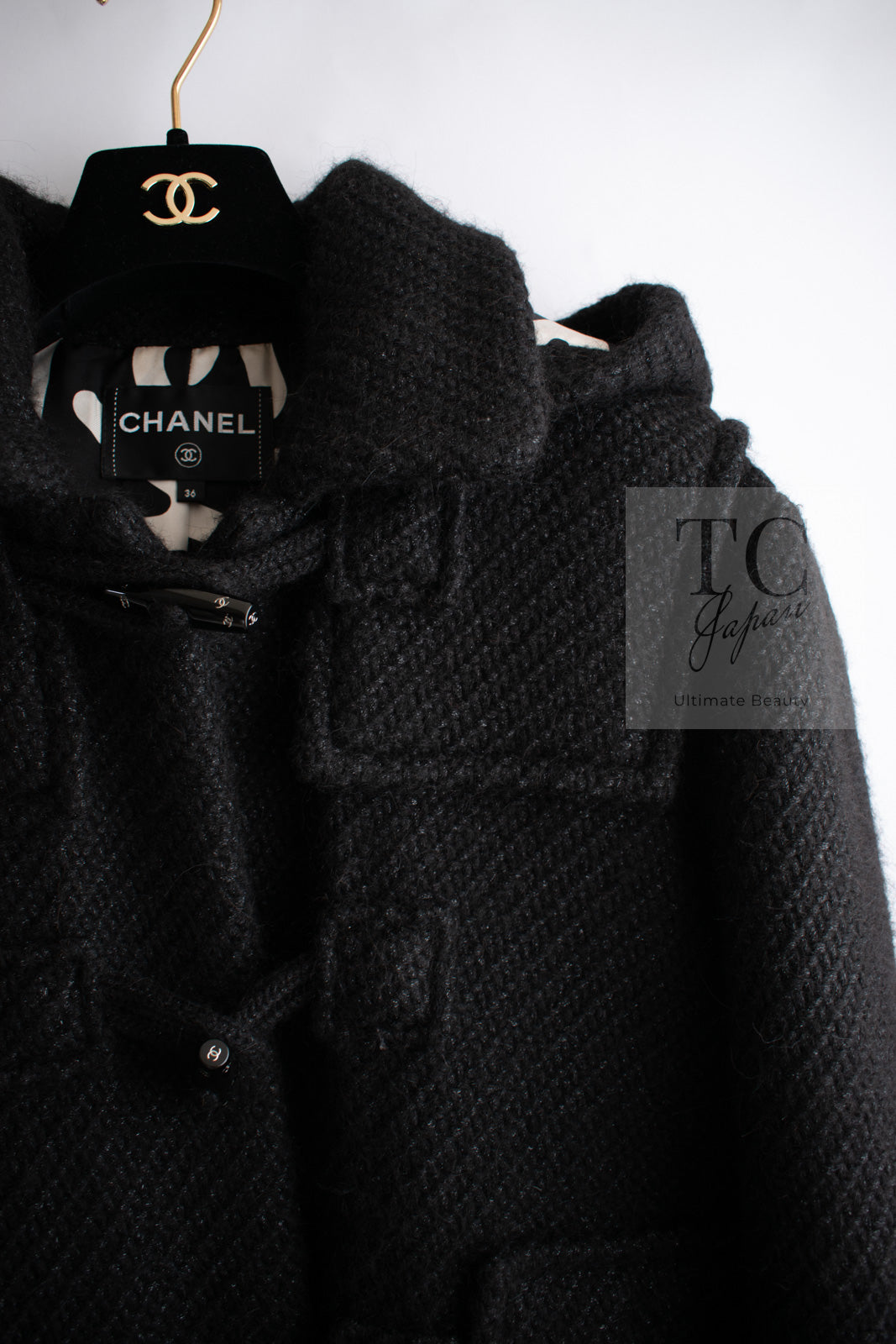 CHANEL 21B Black Wool Alpaca Blouson Duffel Jacket Coat 34 36 38 40 シャネル ブラック ウール アルパカ ブルゾン ダッフル ジャケット コート 即発