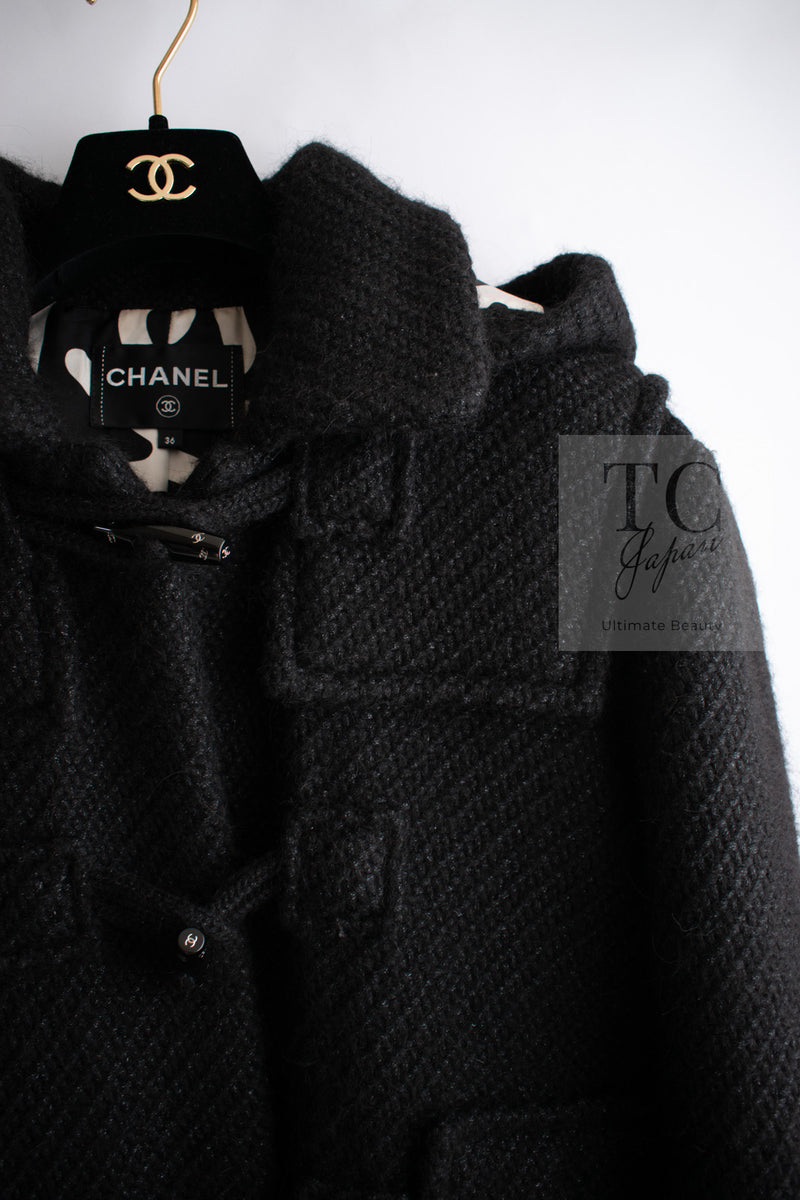 CHANEL 21B Black Wool Alpaca Blouson Duffel Jacket Coat 34 36 38 40 シャネル ブラック ウール アルパカ ブルゾン ダッフル ジャケット コート 即発