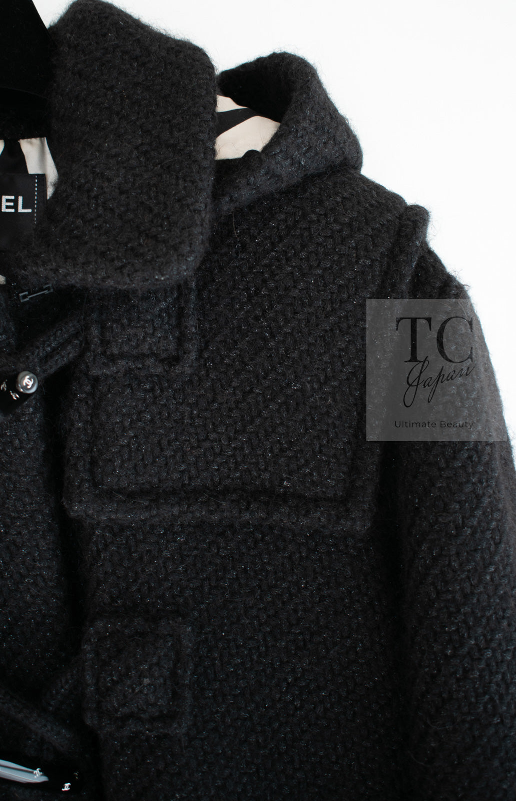 CHANEL 21B Black Wool Alpaca Blouson Duffel Jacket Coat 34 36 38 40 シャネル ブラック ウール アルパカ ブルゾン ダッフル ジャケット コート 即発