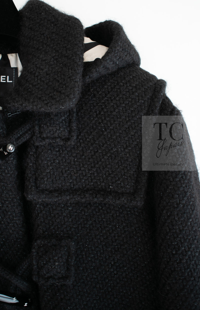 CHANEL 21B Black Wool Alpaca Blouson Duffel Jacket Coat 34 36 38 40 シャネル ブラック ウール アルパカ ブルゾン ダッフル ジャケット コート 即発