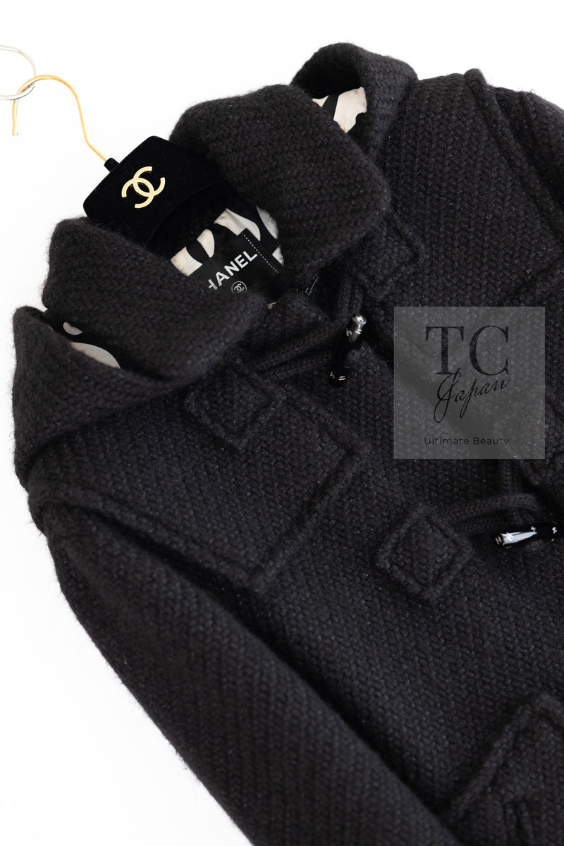 CHANEL 21B Black Wool Alpaca Blouson Duffel Jacket Coat 34 36 38 40 シャネル ブラック ウール アルパカ ブルゾン ダッフル ジャケット コート 即発