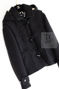 CHANEL 21B Black Wool Alpaca Blouson Duffel Jacket Coat 34 36 38 40 シャネル ブラック ウール アルパカ ブルゾン ダッフル ジャケット コート 即発