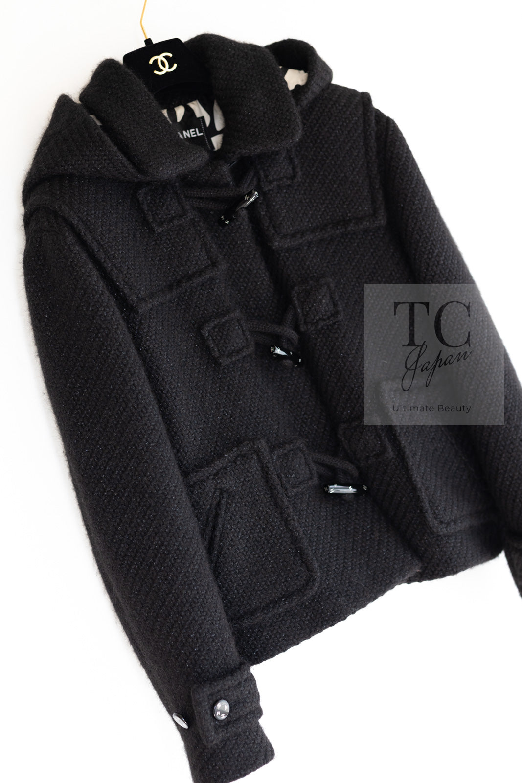CHANEL 21B Black Wool Alpaca Blouson Duffel Jacket Coat 34 36 38 40 シャネル ブラック ウール アルパカ ブルゾン ダッフル ジャケット コート 即発