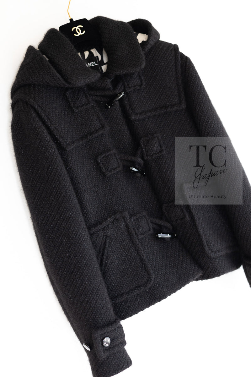 CHANEL 21B Black Wool Alpaca Blouson Duffel Jacket Coat 34 36 38 40 シャネル ブラック ウール アルパカ ブルゾン ダッフル ジャケット コート 即発