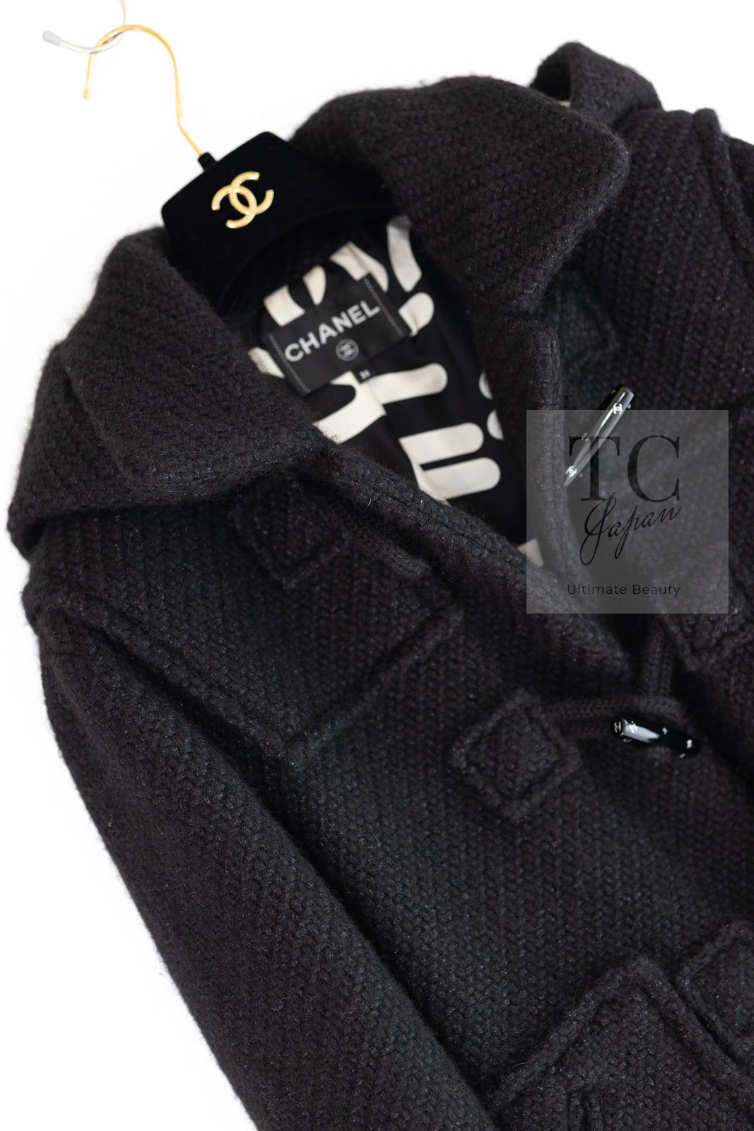 CHANEL 21B Black Wool Alpaca Blouson Duffel Jacket Coat 34 36 38 40 シャネル ブラック ウール アルパカ ブルゾン ダッフル ジャケット コート 即発