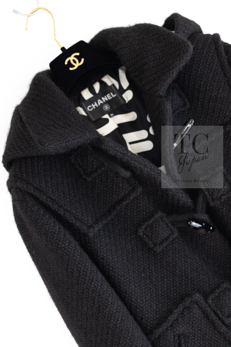 CHANEL 21B Black Wool Alpaca Blouson Duffel Jacket Coat 34 36 38 40 シャネル ブラック ウール アルパカ ブルゾン ダッフル ジャケット コート 即発