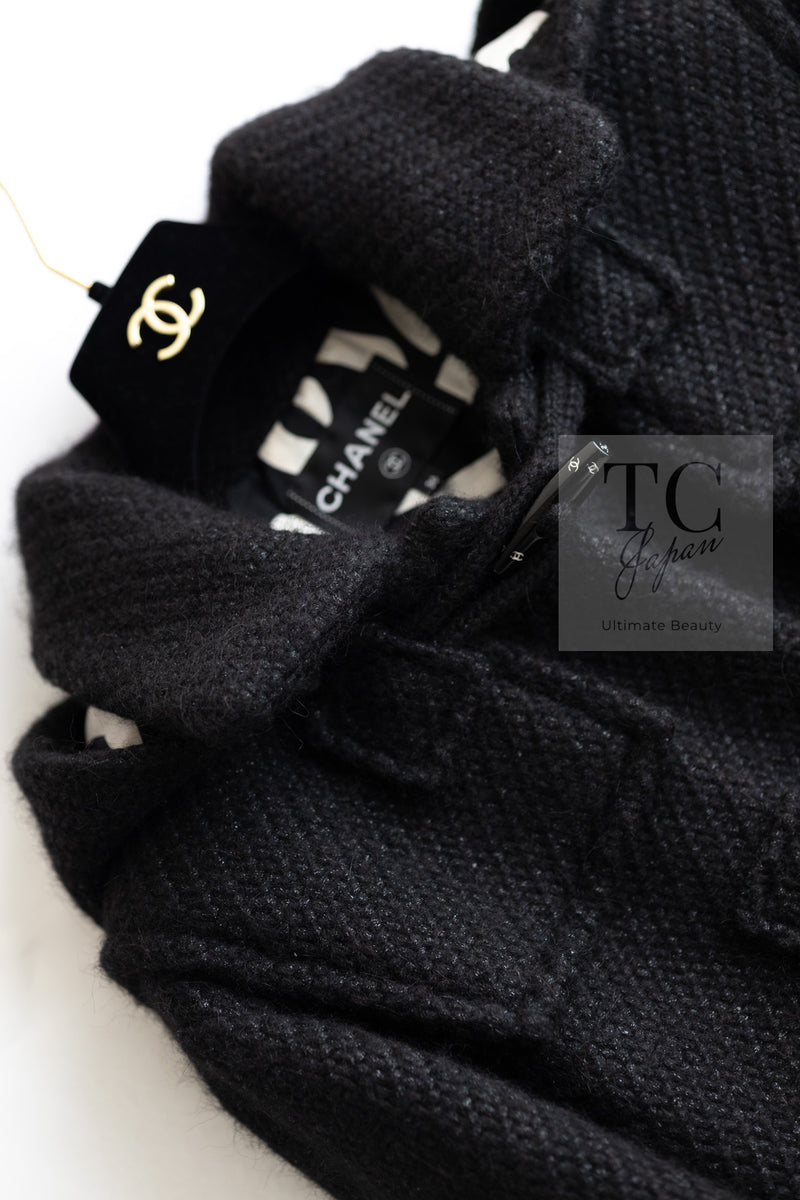 CHANEL 21B Black Wool Alpaca Blouson Duffel Jacket Coat 34 36 38 40 シャネル ブラック ウール アルパカ ブルゾン ダッフル ジャケット コート 即発